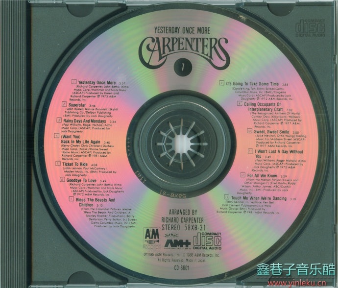 Carpenters-YesterdayOnceMore(85年日本索尼首版)2CD[WAV整轨]