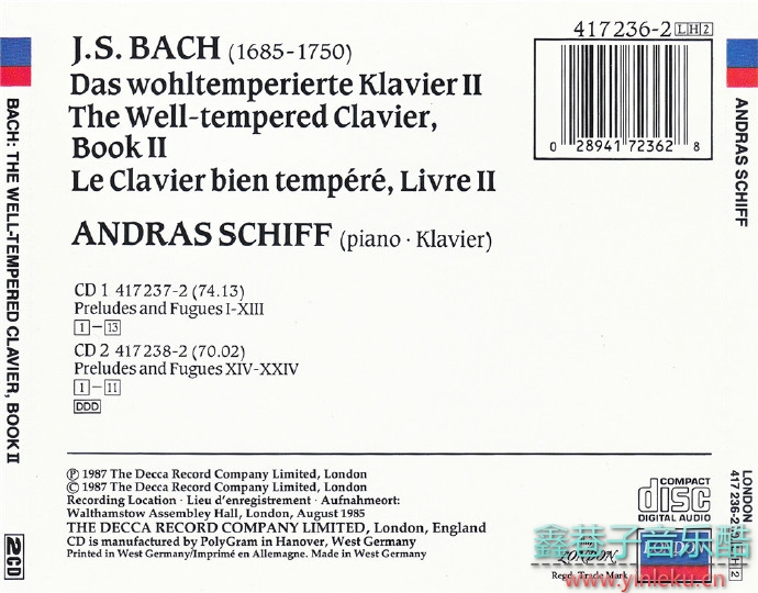 巴赫平均律钢琴曲集1-2(席夫London西银首版三星带花)4CD[WAV+CUE]