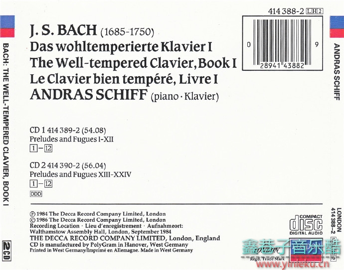 巴赫平均律钢琴曲集1-2(席夫London西银首版三星带花)4CD[WAV+CUE]