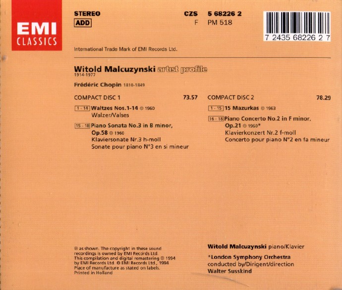 【古典音乐】马尔库津斯基《肖邦钢琴作品》2CD.1994[FLAC+CUE/整轨]