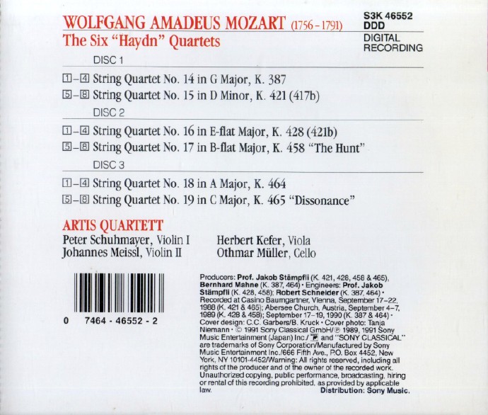 【古典音乐】阿蒂斯四重奏团《莫扎特-6部“海顿”四重奏》3CD.1991[FLAC+CUE整轨]