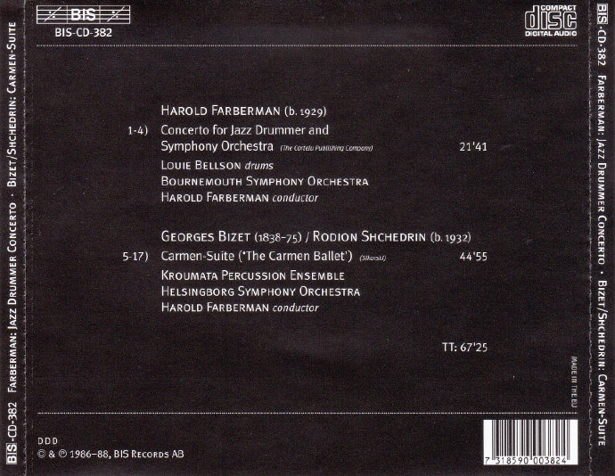 CD圣经上榜碟：BIS唱片《谢德林-卡门组曲法伯曼-爵士鼓协奏曲》奥地利版[WAV+CUE]