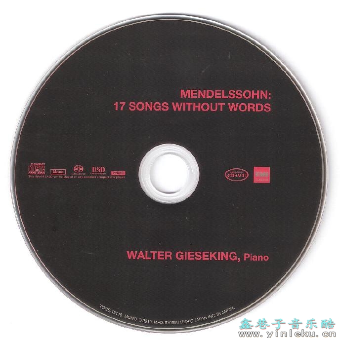 日本EMI超级名盘TOGE-12116MENDELSSOHNSONGSWITHOUTWORDS-WalterGieseking