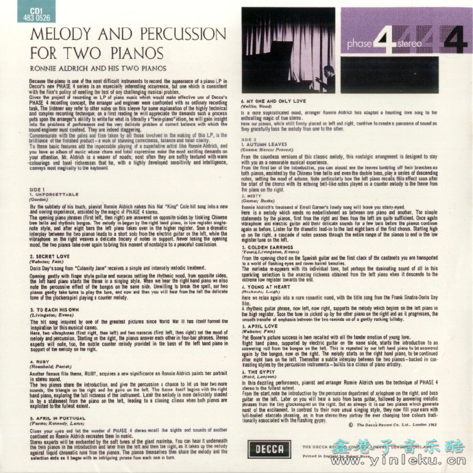 【四相位录音】朗尼·阿尔德里奇《为双钢琴而作的旋律和打击乐器》1962[FLAC+CUE整轨]