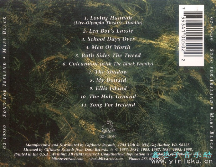 【发烧唱片】黑玛丽《爱尔兰之歌》1999[FLAC+CUE整轨]